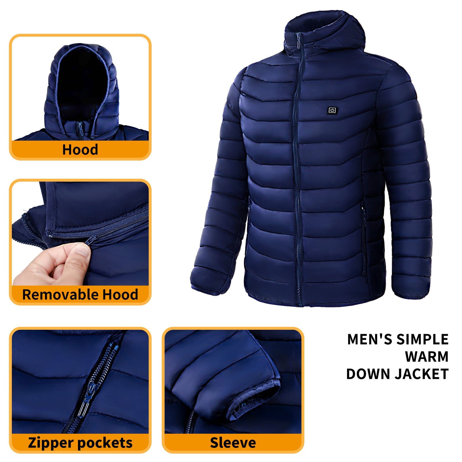Men Women Heated Puffer Jacket Electric Heating Coat Insulated Hood Windbreaker 9Heat Zones