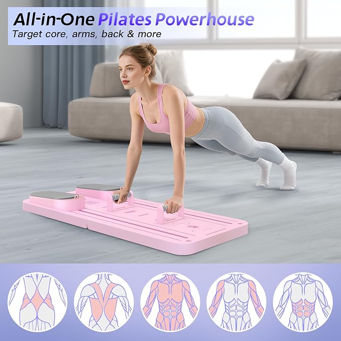 8in 1 Multi-functional Foldable Pilates Board - Pilates Equipment-PP Material, Safe And Reliable, Anti-deformation, Stable Flat Design - Home Gym Equipment-abdominal Board with Resistance Bands, Small Space for Storage