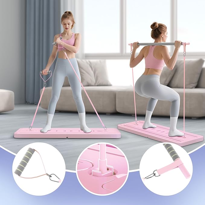 8in 1 Multi-functional Foldable Pilates Board - Pilates Equipment-PP Material, Safe And Reliable, Anti-deformation, Stable Flat Design - Home Gym Equipment-abdominal Board with Resistance Bands, Small Space for Storage