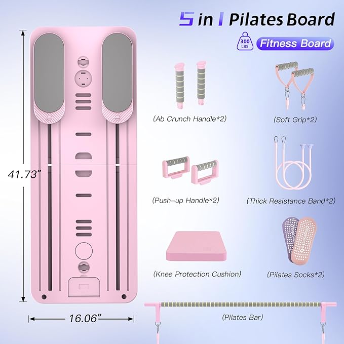 8in 1 Multi-functional Foldable Pilates Board - Pilates Equipment-PP Material, Safe And Reliable, Anti-deformation, Stable Flat Design - Home Gym Equipment-abdominal Board with Resistance Bands, Small Space for Storage