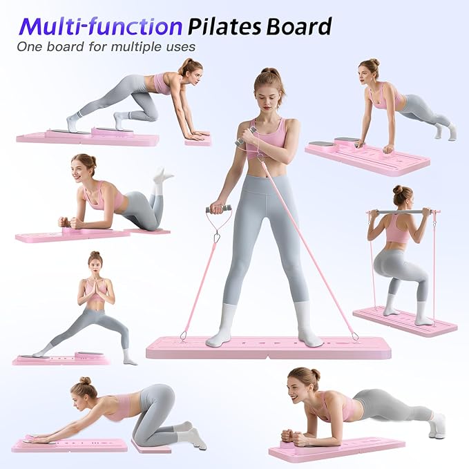8in 1 Multi-functional Foldable Pilates Board - Pilates Equipment-PP Material, Safe And Reliable, Anti-deformation, Stable Flat Design - Home Gym Equipment-abdominal Board with Resistance Bands, Small Space for Storage