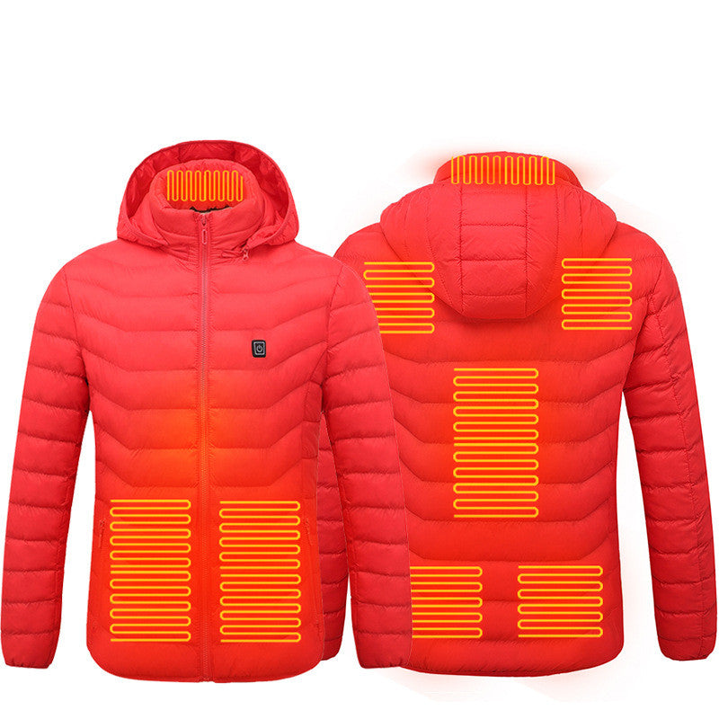 Men Women Heated Puffer Jacket Electric Heating Coat Insulated Hood Windbreaker 9Heat Zones
