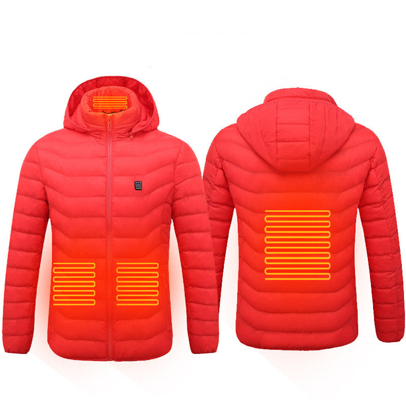 Men Women Heated Puffer Jacket Electric Heating Coat Insulated Hood Windbreaker 9Heat Zones