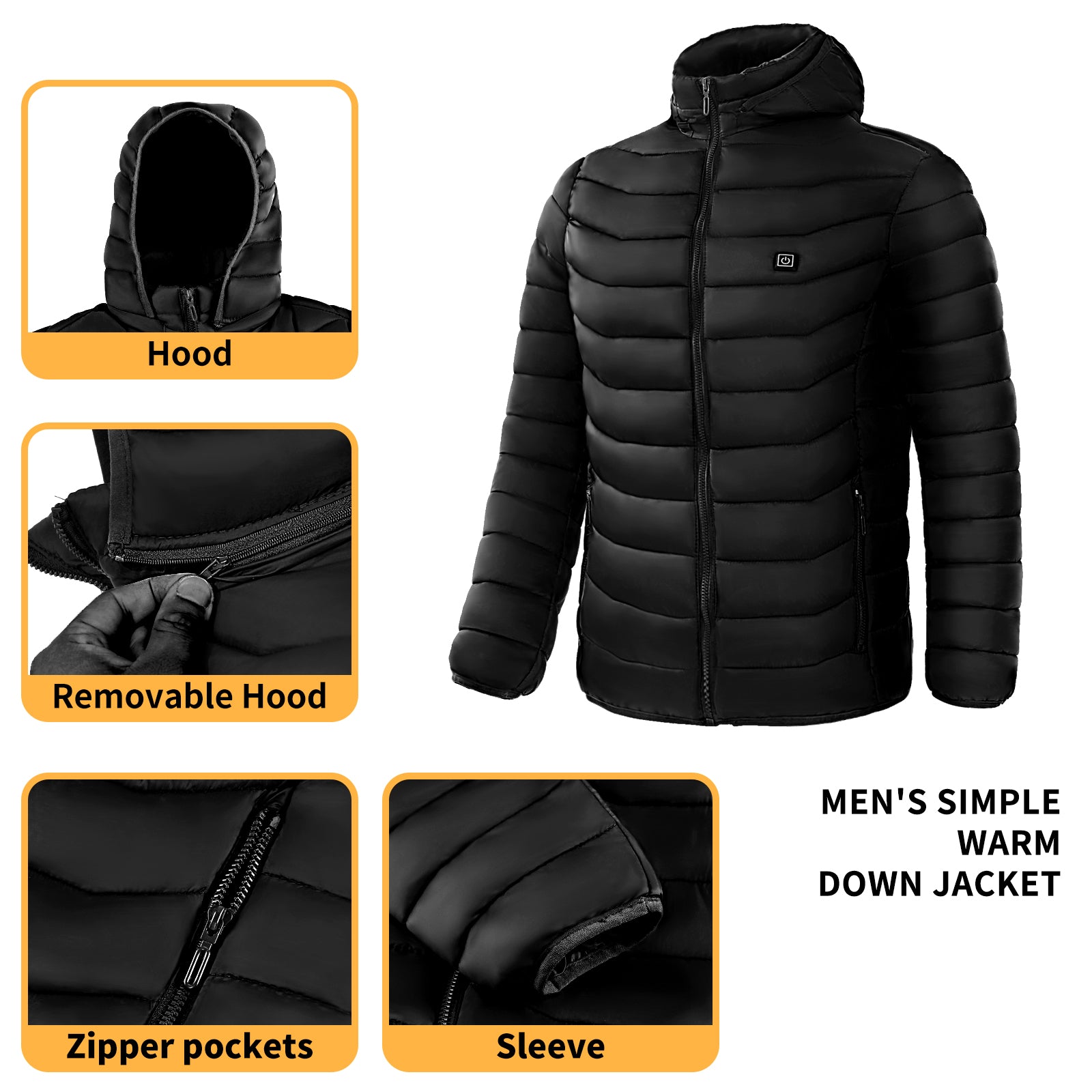 Men Women Heated Puffer Jacket Electric Heating Coat Insulated Hood Windbreaker 9Heat Zones